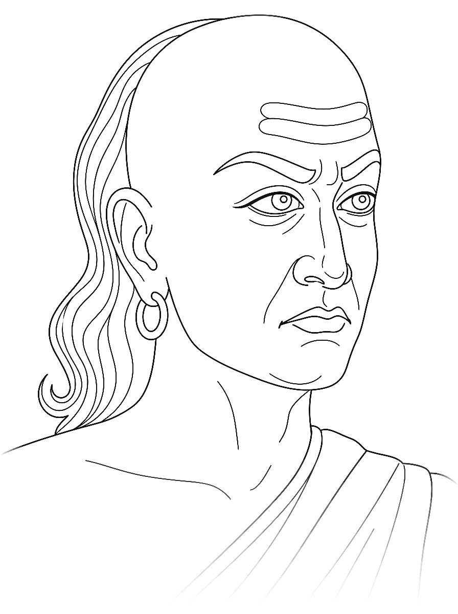 Iconic line-art outline of Acharya Chanakya Kautilya, formulator of Anvikshiki